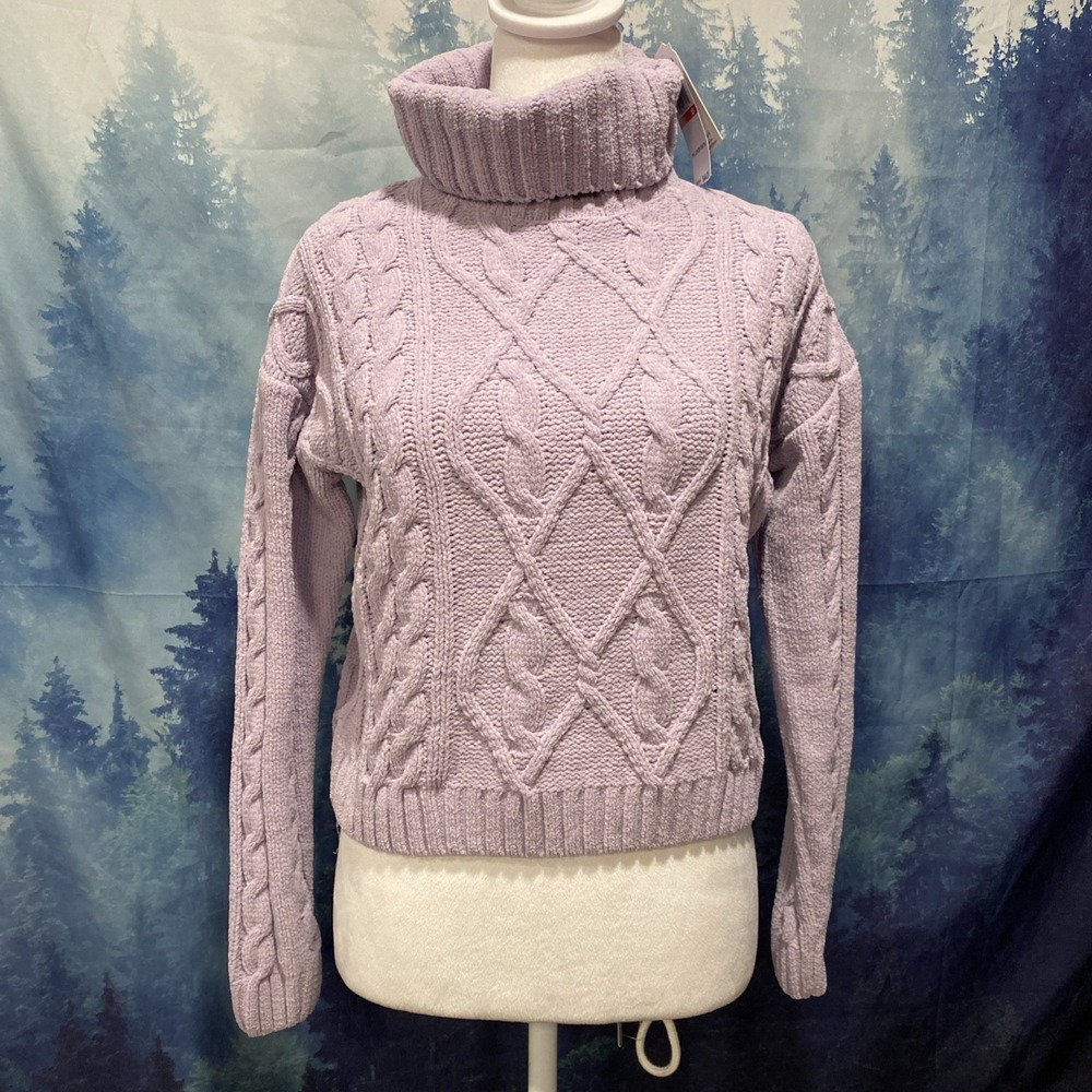 Hippie‎ Rose Purple Turtleneck Cable Knit Sweater Womens Extra Small  New